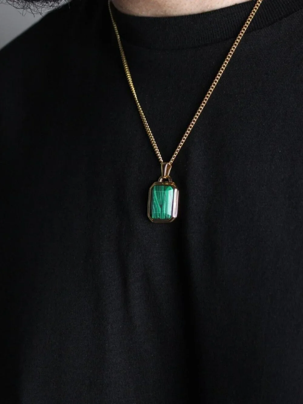 Gold Malachite Pendant Necklace Green Gemstone